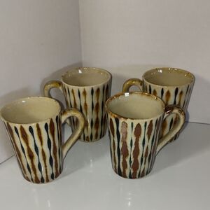 Vintage MCM Japanese Tenmoku Glazed Stoneware Cups Signed